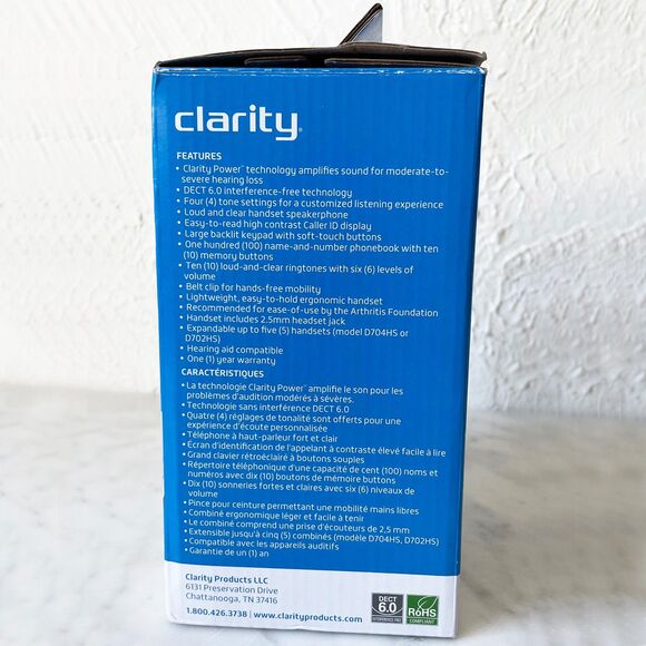 Clarity Cordless Phone D704 40db Amplified/Low Vision with CID Display - Picture 5 of 8